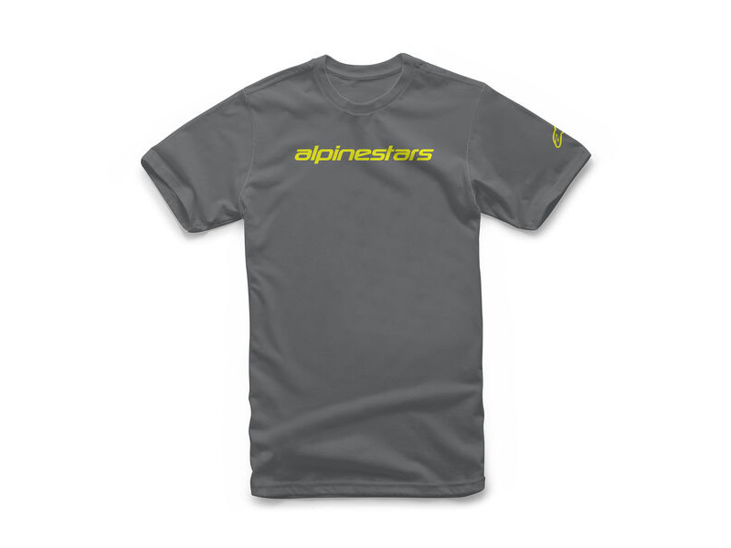 ALPINESTARS Linear Wordmark Tee Charcoal Fluo Yellow click to zoom image