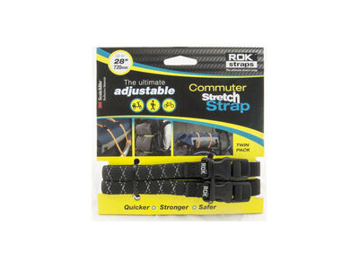 ROK STRAPS Commuter Adjustable Stretch Strap Black Reflective 2 Pack (ROK332) 300 -720 x 12mm