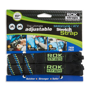 ROK STRAPS Motorcycle Adjustable Stretch Strap Blk/Blu/Grn 2 Pack (ROK001) 