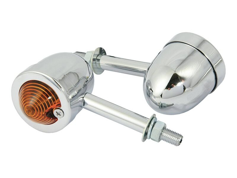 BIKE IT Long Stem Mini Custom Indicators With Chrome Body And Amber Lens click to zoom image