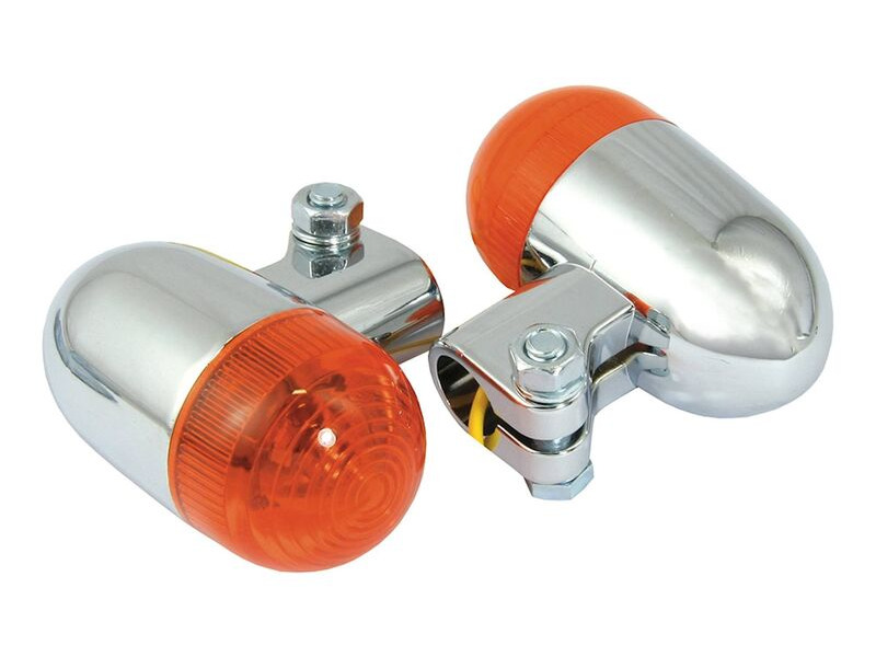 BIKE IT Round Clamp Type Indicators With Chrome Body And Amber Lens click to zoom image