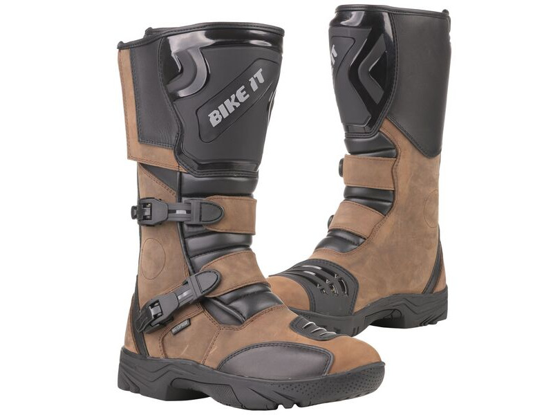 BIKE IT 'Triple-Black' Motorcycle Adventure Boots (Brown) click to zoom image