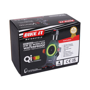 BIKE IT High Grade Phone Holder 15W QI Wireless Waterproof Charger + Vibration Dampers click to zoom image