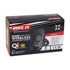 BIKE IT Compact Motorcycle Wireless Charger + USB-C Phone Holder click to zoom image