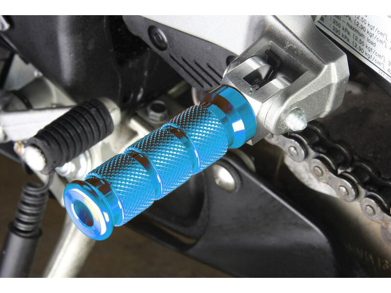 BIKETEK Alloy Round Sports Footpegs Honda Pillion Blue click to zoom image