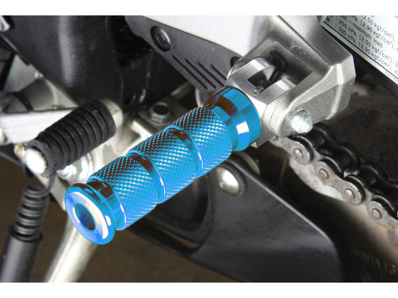 BIKETEK Alloy Round Sports Footpegs Kawasaki Rider Blue click to zoom image