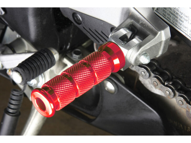 BIKETEK Alloy Round Sports Footpegs Suzuki Rider/Pillion Red Type 1 click to zoom image