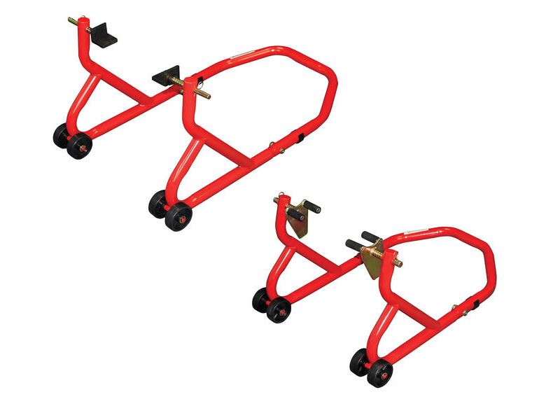 BIKETEK Series 3 Front And Rear Track Paddock Stand Set - Red click to zoom image