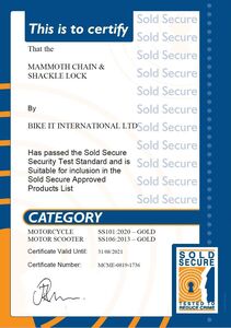 MAMMOTH SECURITY Sold Secure Gold Approved 12mm x 1.8m Square Chain With Shackle Lock 