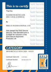 MAMMOTH SECURITY Renegade Disc Lock 13mm Fluoro Yellow Sold Secure Gold Approved 