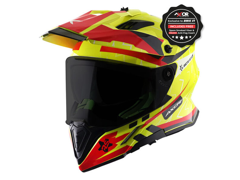 AXOR Helmet X-Cross Adventure - Flash Gloss Neon Yellow/Red Graphic click to zoom image