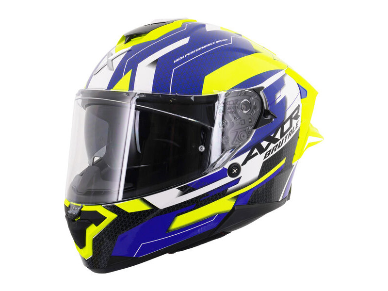 AXOR Brutale Full Face Helmet With Dual Spoiler Plexus Blue Fluo Yellow click to zoom image