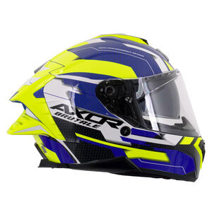 AXOR Brutale Full Face Helmet With Dual Spoiler Plexus Blue Fluo Yellow click to zoom image