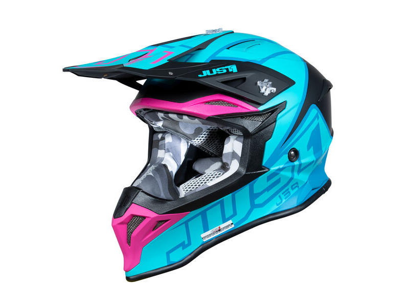 Just1 J39 Motocross Helmet Thruster Petrol Blue Fuxia Black click to zoom image