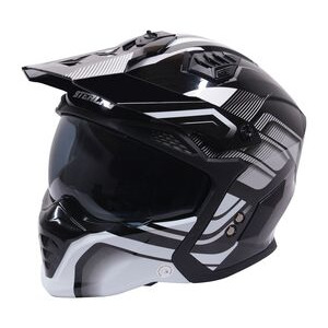 STEALTH Stealth Fighter Multi Function Motorcycle Full & Open Face Helmet Graphic Orbit Black & Silver Gloss click to zoom image