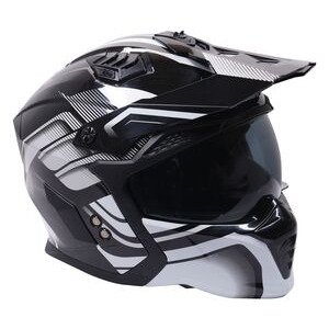 STEALTH Stealth Fighter Multi Function Motorcycle Full & Open Face Helmet Graphic Orbit Black & Silver Gloss click to zoom image