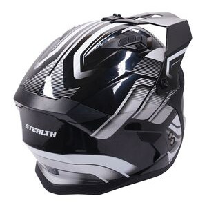 STEALTH Stealth Fighter Multi Function Motorcycle Full & Open Face Helmet Graphic Orbit Black & Silver Gloss click to zoom image