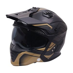 STEALTH Stealth Fighter Multi Function Motorcycle Full & Open Face Helmet Graphic Orbit Black & Gold Matt 
