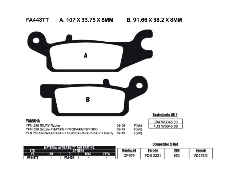 EBC BRAKES Brake Pads FA443R-SPECIAL ORDER click to zoom image