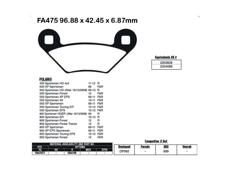 EBC BRAKES Brake Pads FA475R-SPECIAL ORDER click to zoom image