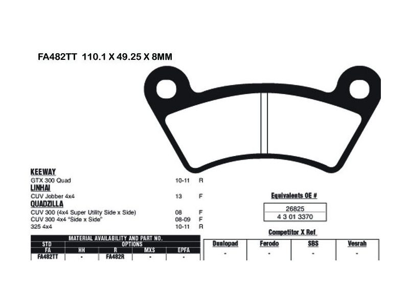 EBC BRAKES Brake Pads FA482R-SPECIAL ORDER click to zoom image