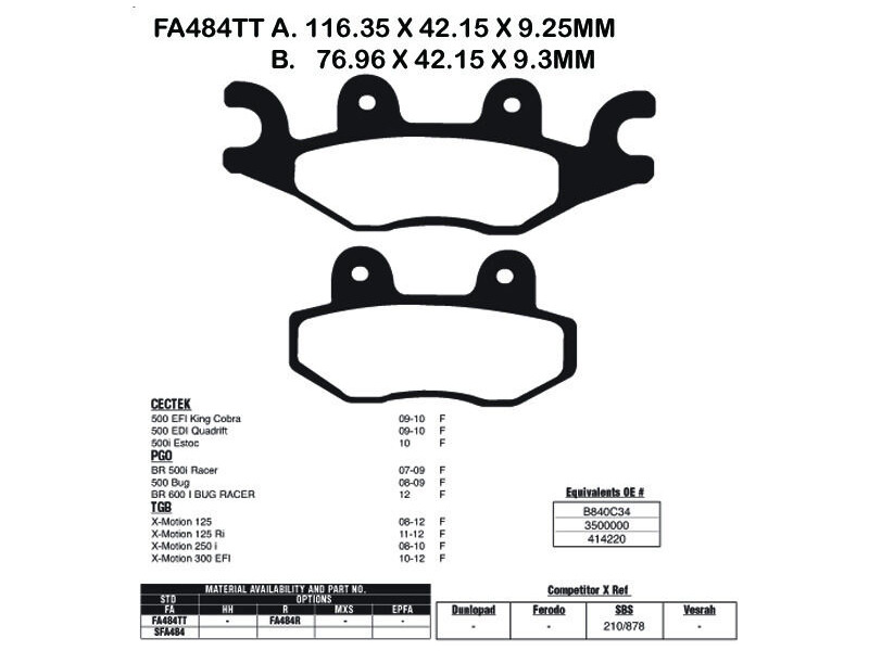 EBC BRAKES Brake Pads FA484TT-SPECIAL ORDER click to zoom image