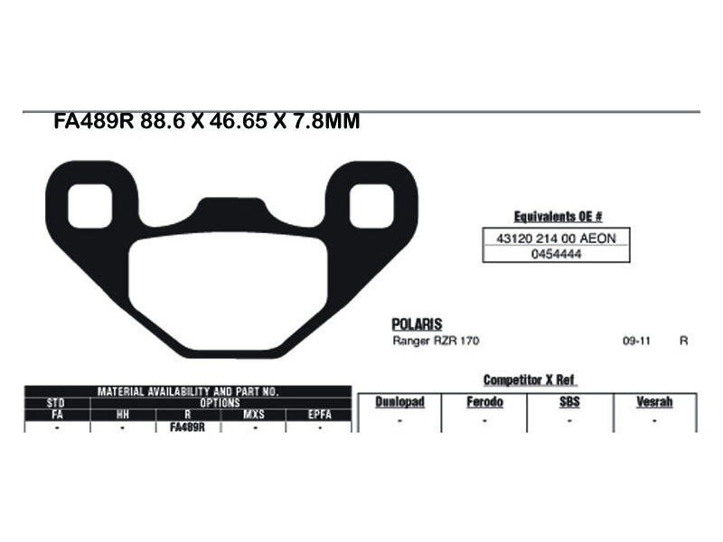 EBC BRAKES Brake Pads FA489R-SPECIAL ORDER click to zoom image