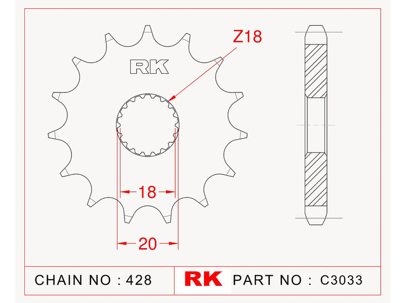 RK CHAINS Sprocket Front RK-C3303-13 428 pitch click to zoom image