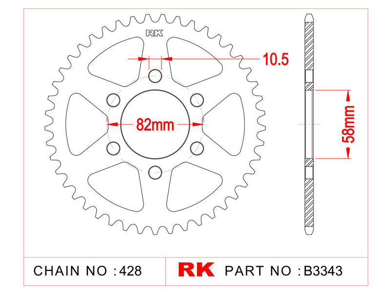 RK CHAINS Sprocket Rear RK-B3433-43 428 pitch click to zoom image
