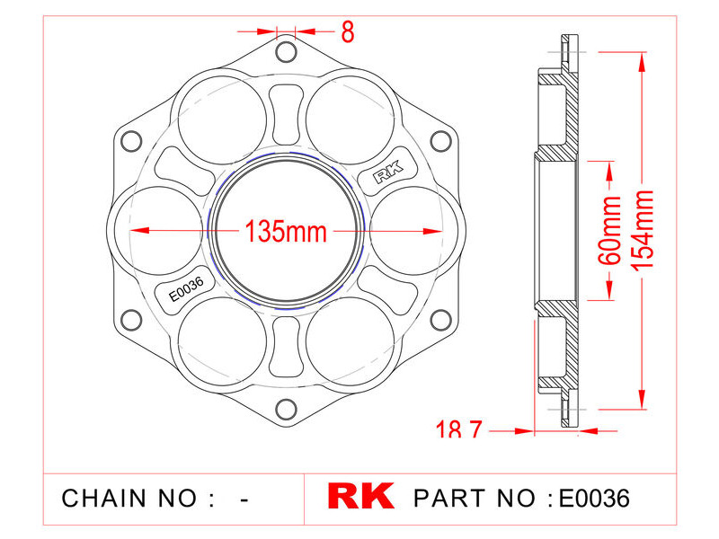 RK CHAINS E0036 Quick-change sprocket mounting adaptor for Ducati Afam PCD3 B6638 B5638 A4512 click to zoom image