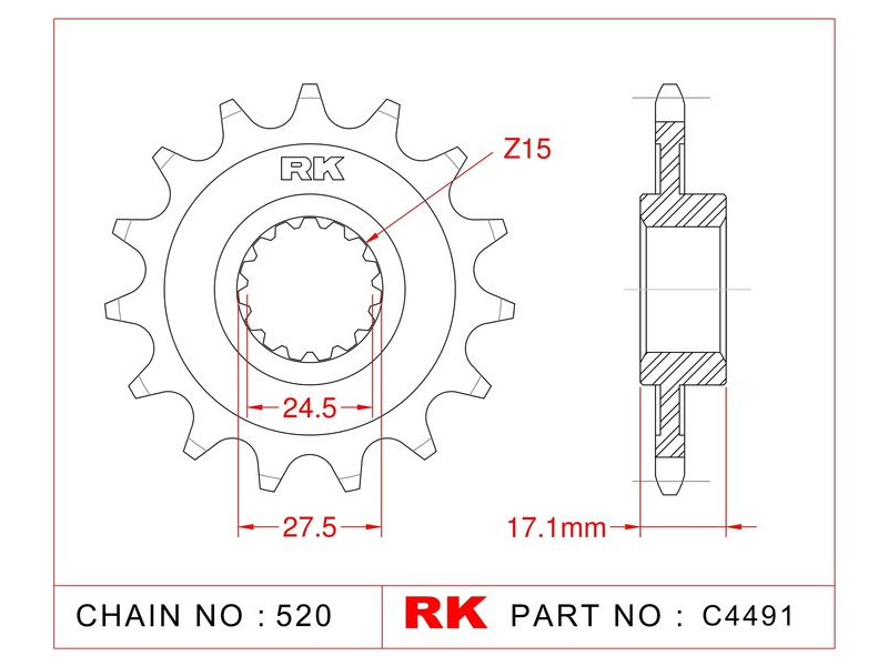 RK CHAINS Sprocket Front RK-C4491-15 JTF748 Afam 52618 520 pitch click to zoom image