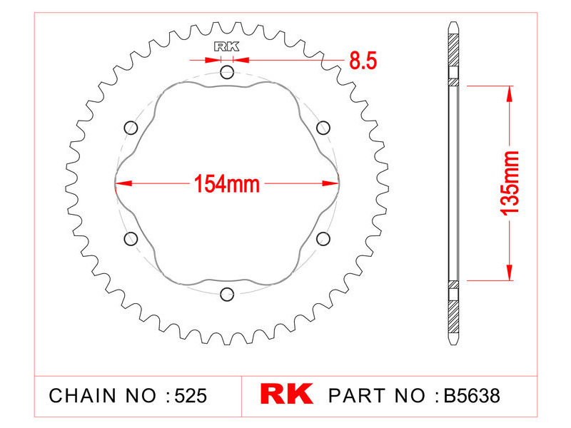 RK CHAINS Sprocket Rear Quick-Change type B5638-39NCO For 525 CHAIN Needs* E0035 PCD3 Adaptor click to zoom image