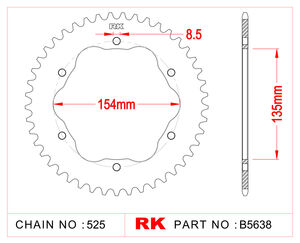 RK CHAINS Sprocket Rear Quick-Change type B5638-39NCO For 525 CHAIN Needs* E0035 PCD3 Adaptor 