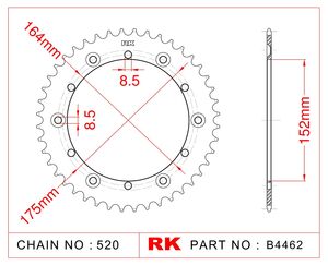 RK CHAINS Sprocket Rear RK-B4462-42 JTR853 Afam 12500 