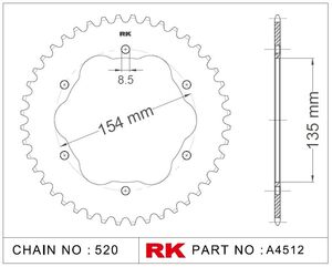 RK CHAINS Sprocket Front RK-A4512-39HA0 520 Pitch Alloy needs E0036 adaptor 